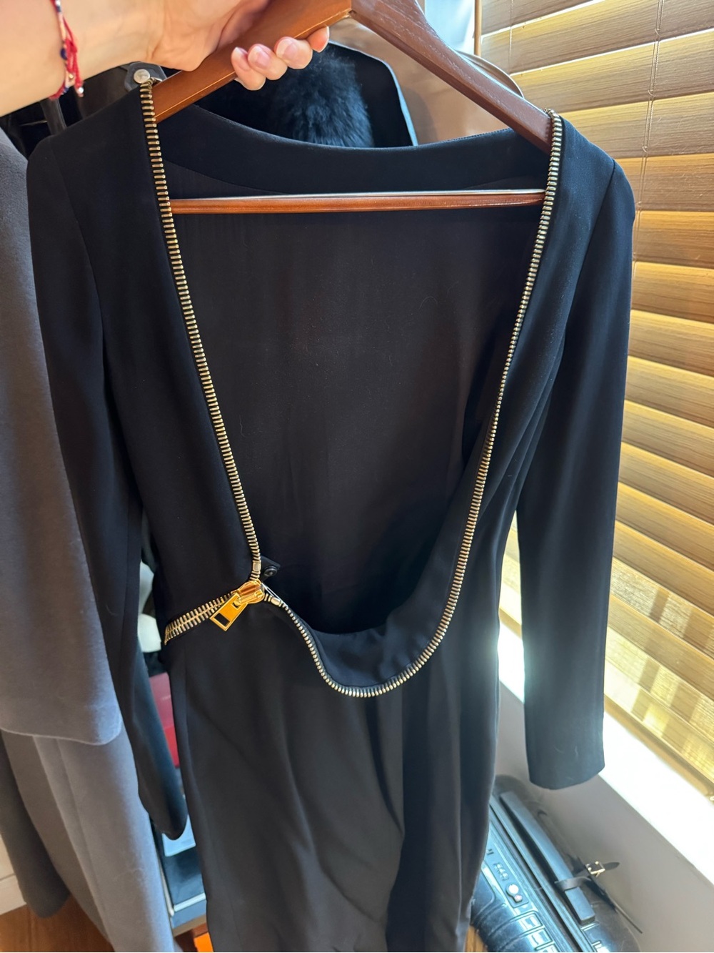 Tom Ford Black Long-Sleeve Dress with Gold Zip Detail